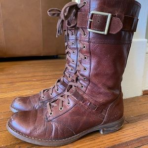 Timberland leather lace up boots, size 7.5, burgundy